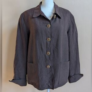 Jones New York Silk/Linen Blazer Chocolate Brown Lined